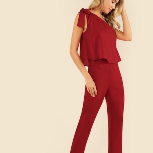 Gorgeous Garnet One shoulder Jumpsuit - Picture 2 of 7